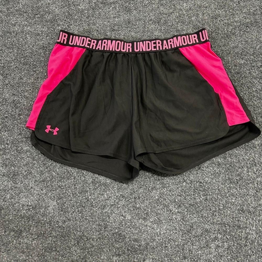 Under Armour Shorts Womens Size L Black Pink Athletic Running Logo Waistband